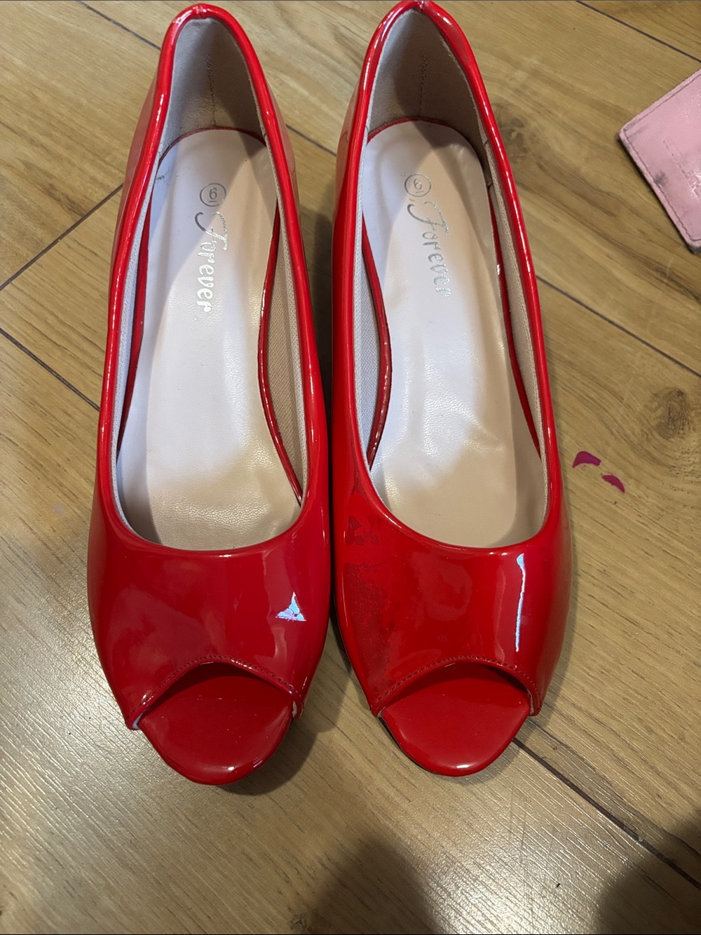 Forever 21 Red Patent Peep-Toe Heels